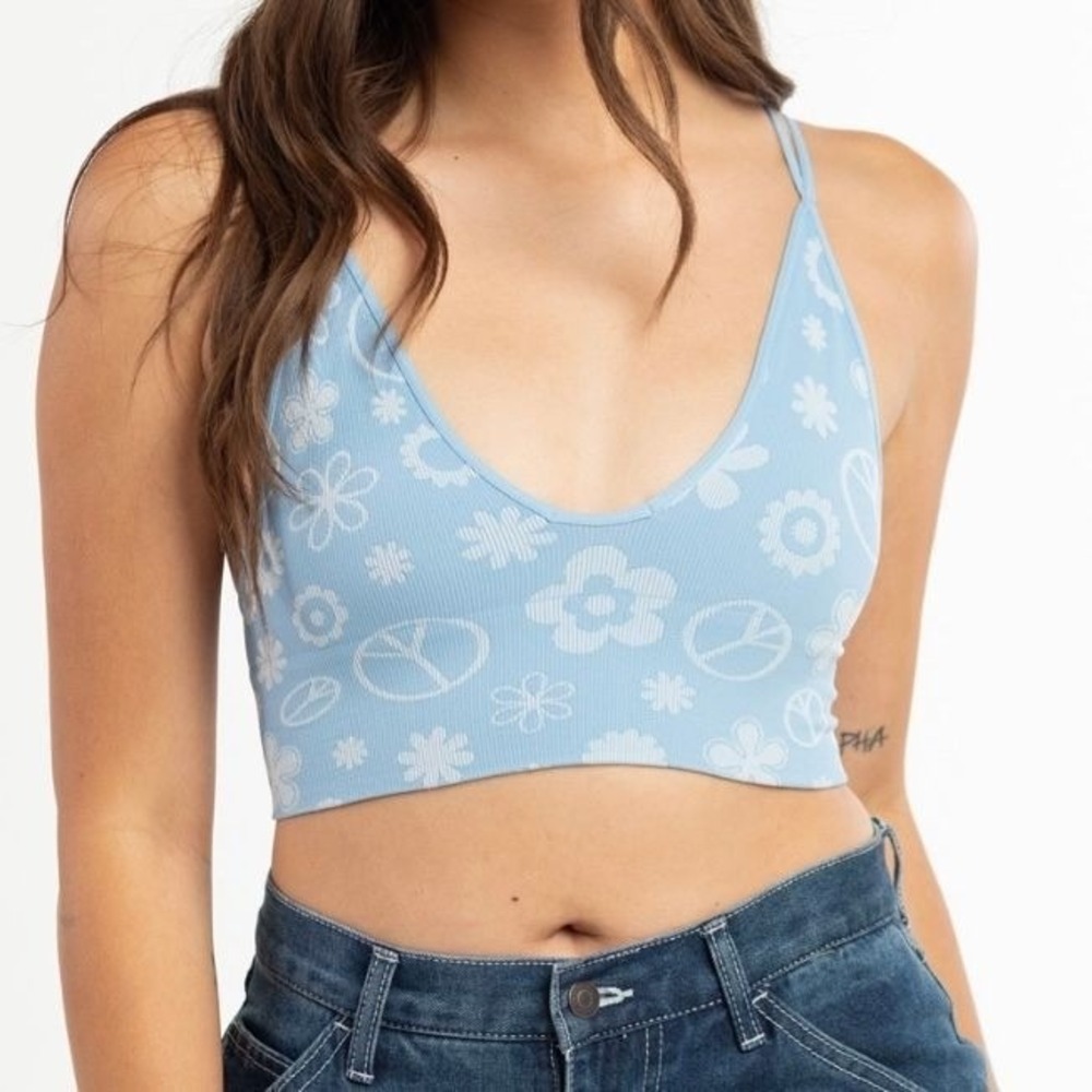 Sky and Sparrow NWT Peace Floral Deep V Double Strap Bralette XS/S